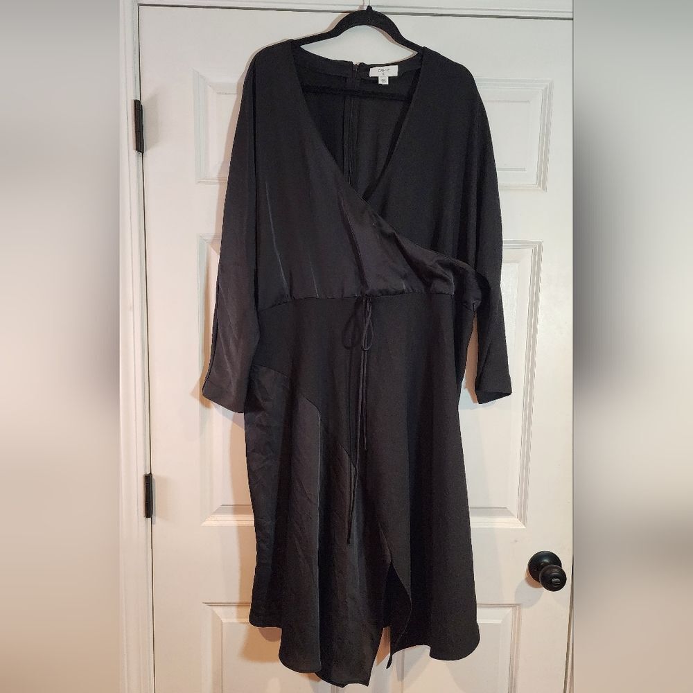 Cushnie black tie front long sleeve midi dress 22W
